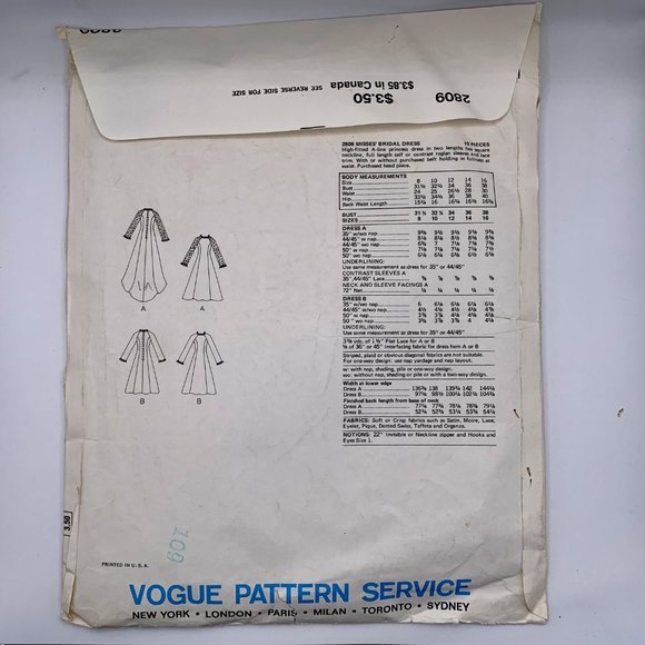 Rare UNCUT Vintage Vogue Bridal Designs 1973 Sewing Pattern 2809 - Picture 2 of 3